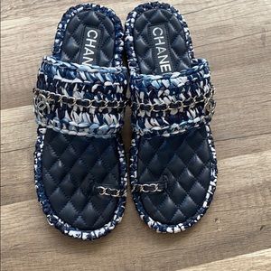 Chanel blue quilted leather sandals